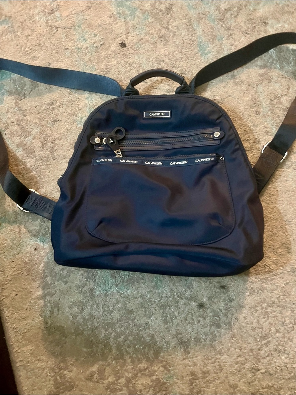 Calvin Klein Navy Blue women backpack bag with Front Zip Pockets